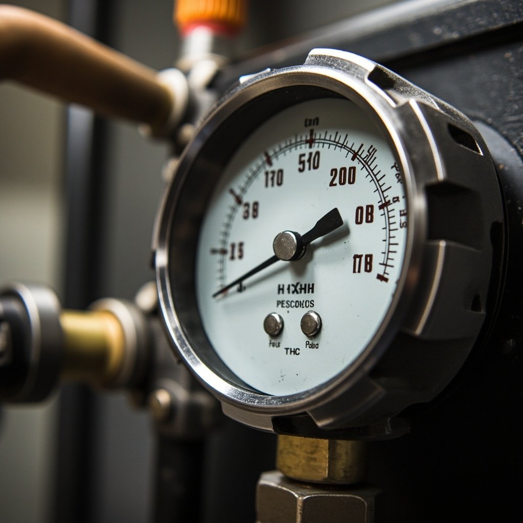 Boiler pressure gauge showing pressure reading
