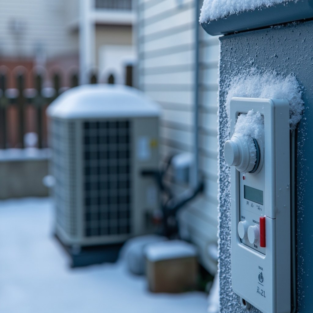 Heat pump outdoor unit with frost in winter